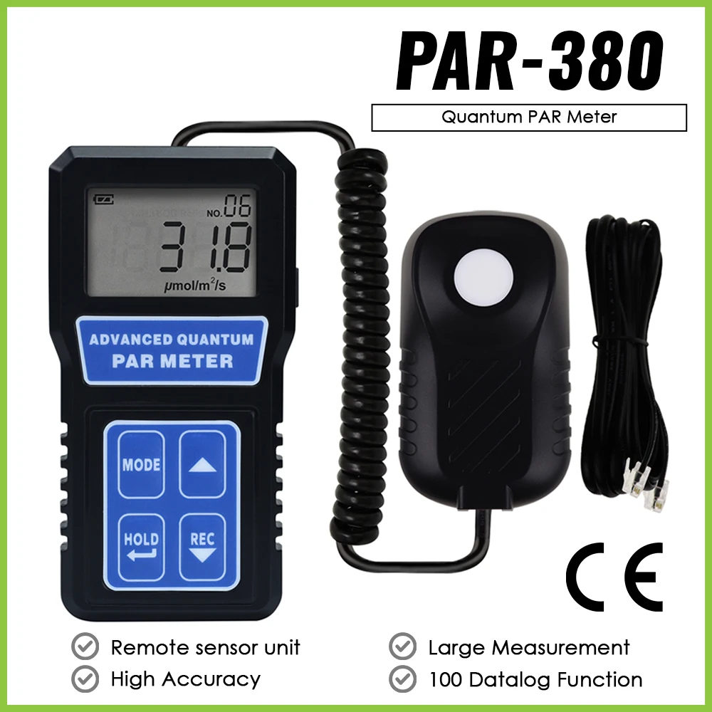 

PAR Meter Light Meter PPFD 400-700nm Wavelength Photosynthesis Quantum Meter W/ Sensor Mode Selection Large LCD Light Tester