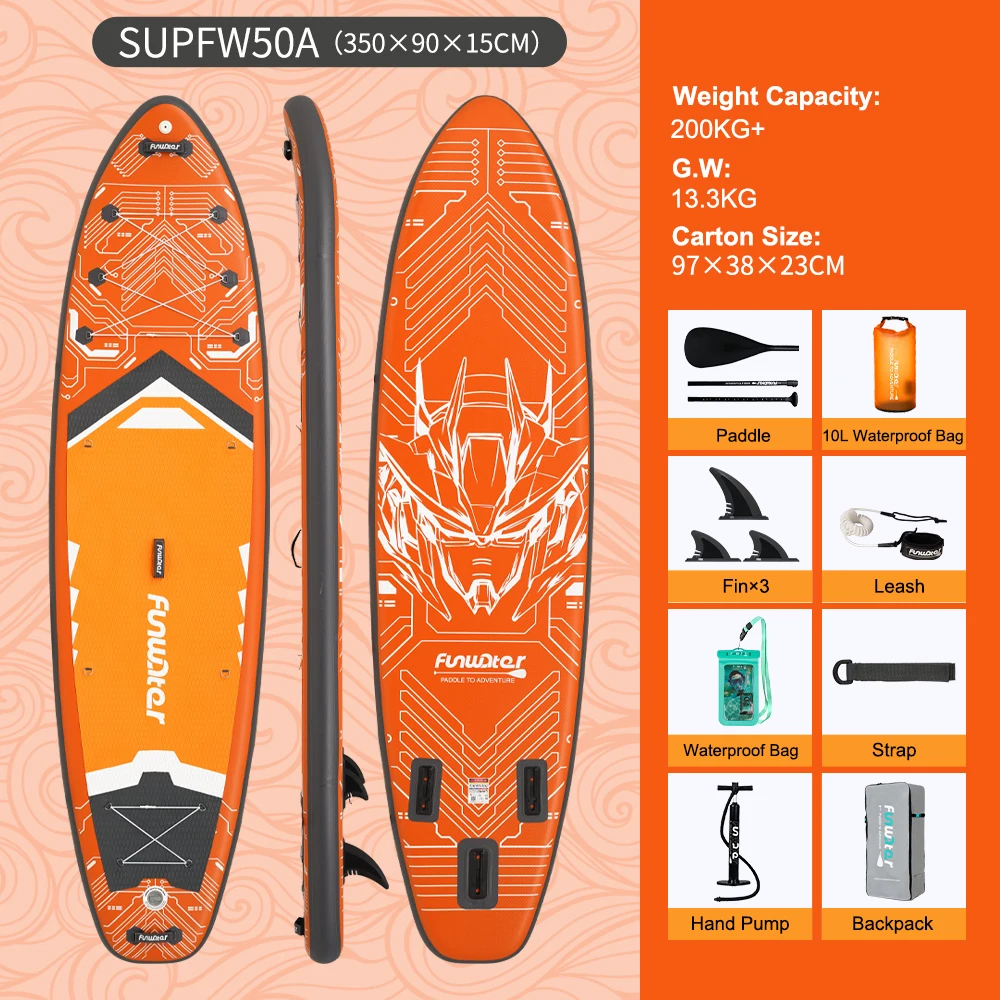 FUNWATER SUP Board Opblaasbaar Professioneel Marine Surfplank Water Drijvend Hefplank 230KG 385x85x15cm