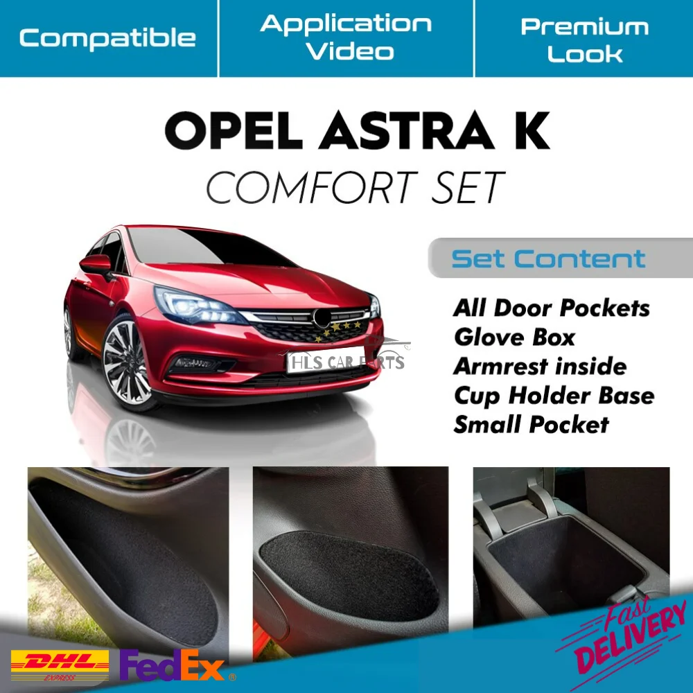 

For Opel Astra K Comfort Set, Self Adhesive -Laser Cut Fabric Acoustic Insulated Car Vibration Isolation, Noise Muffler