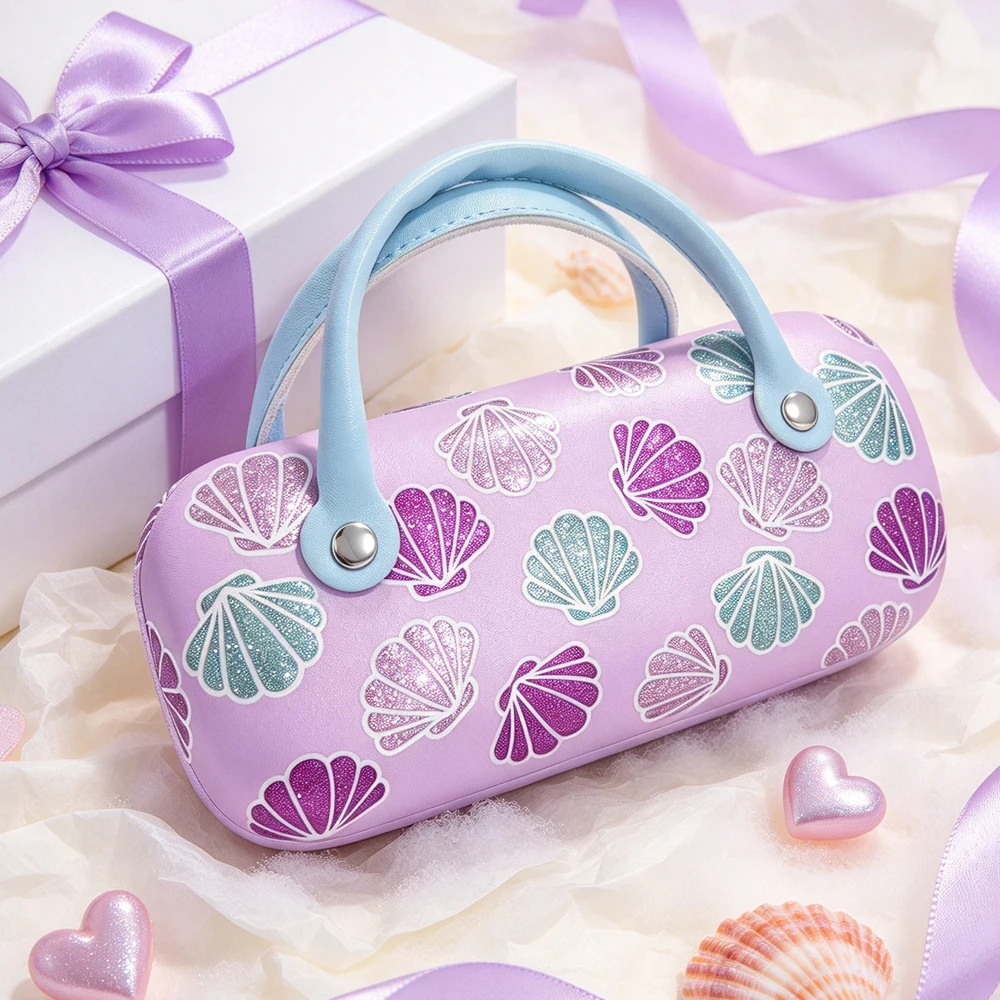 Cute Girls Multi‑use Handbag Shell Pattern Purple Hard Glasses Holder Portable Coin Purse Sunglasses Protective Box For Children