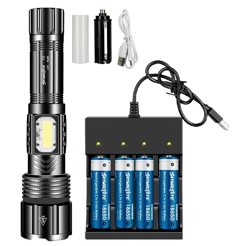 

High Lumens Rechargeable COB Led Flashlight Set 5 Working Modes Super Bright Torch for Hiking Camping Fishing Night Lighting