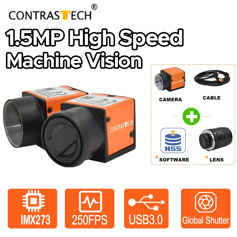 

1.5MP 250fps IMX273 Global Shutter USB3.0 GigE Industrial Camera 1/2.9'' High Speed Machine Vision Inspection Contrastech
