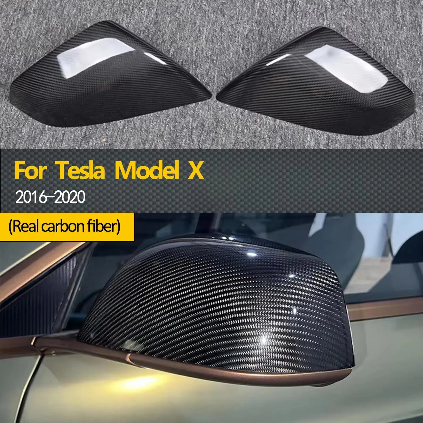 

Для Tesla Model X 2016-2020: Высококачественные накладки на зеркала из сухого карбона, 2 шт.