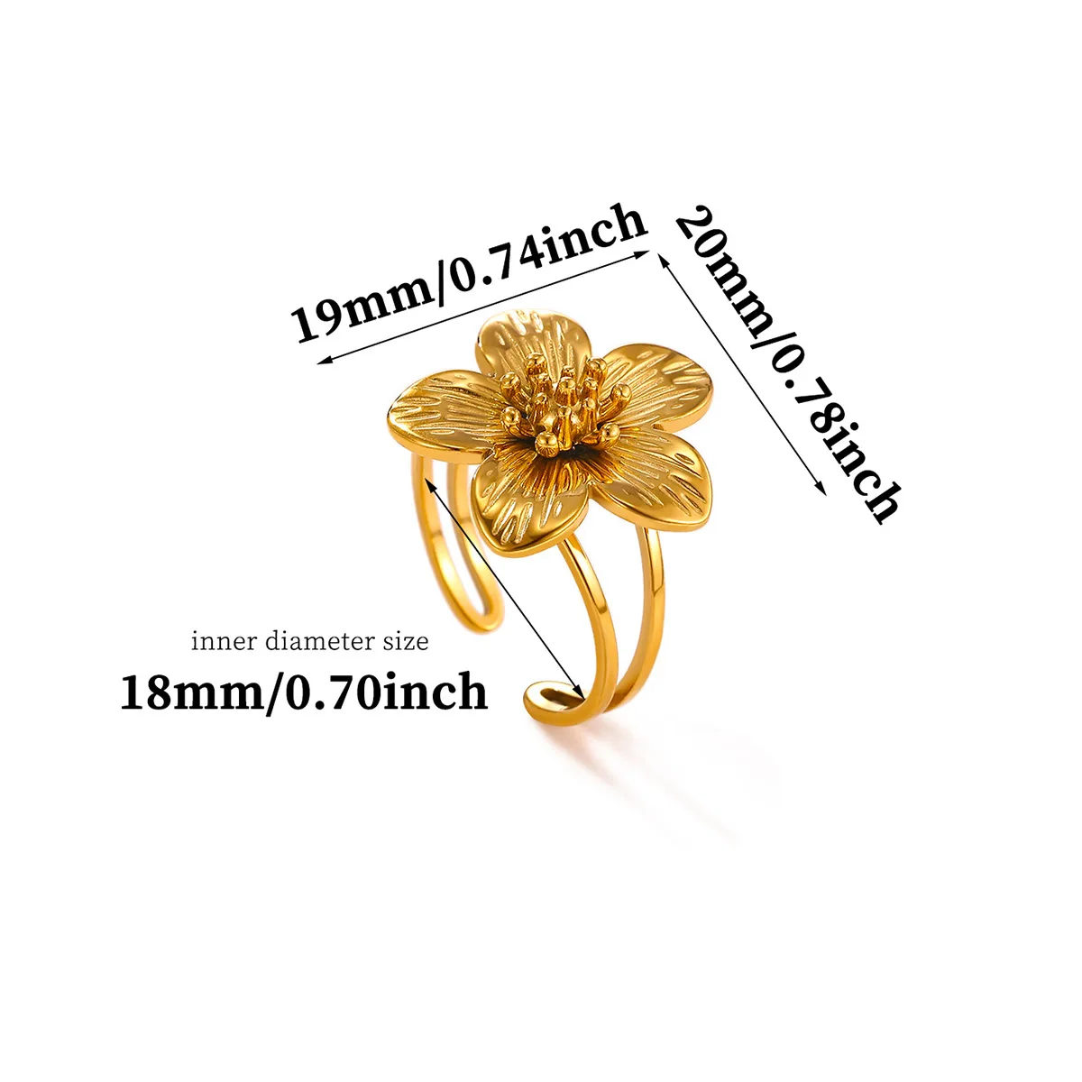 Stainless Steel 3D Bud Flower Ring for Women Fashion Gold Color Floral Finger Rings Luxury Elegant Wedding Party Jewelry Gifts