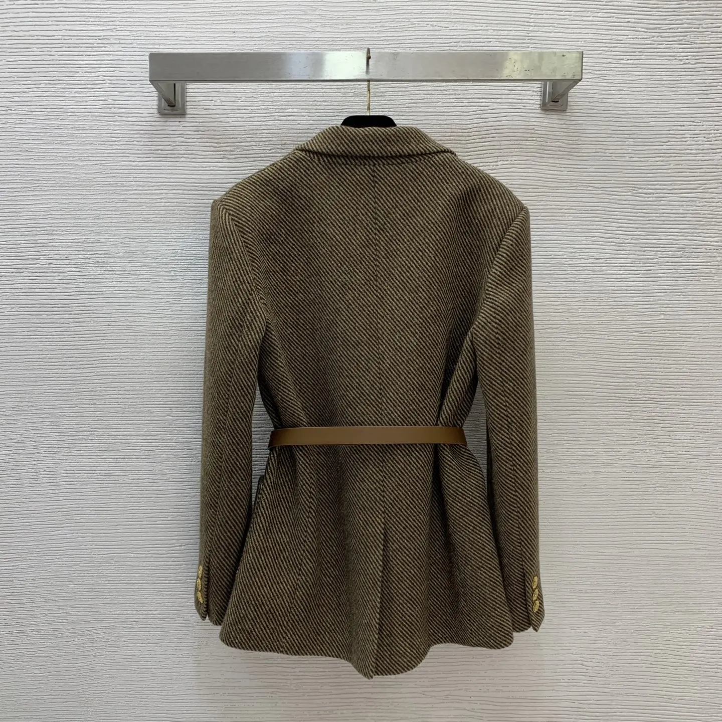 

High-quality autumn and winter women's gold button waist belt, fitted waist, slim-fitting wool suit jacket SU246