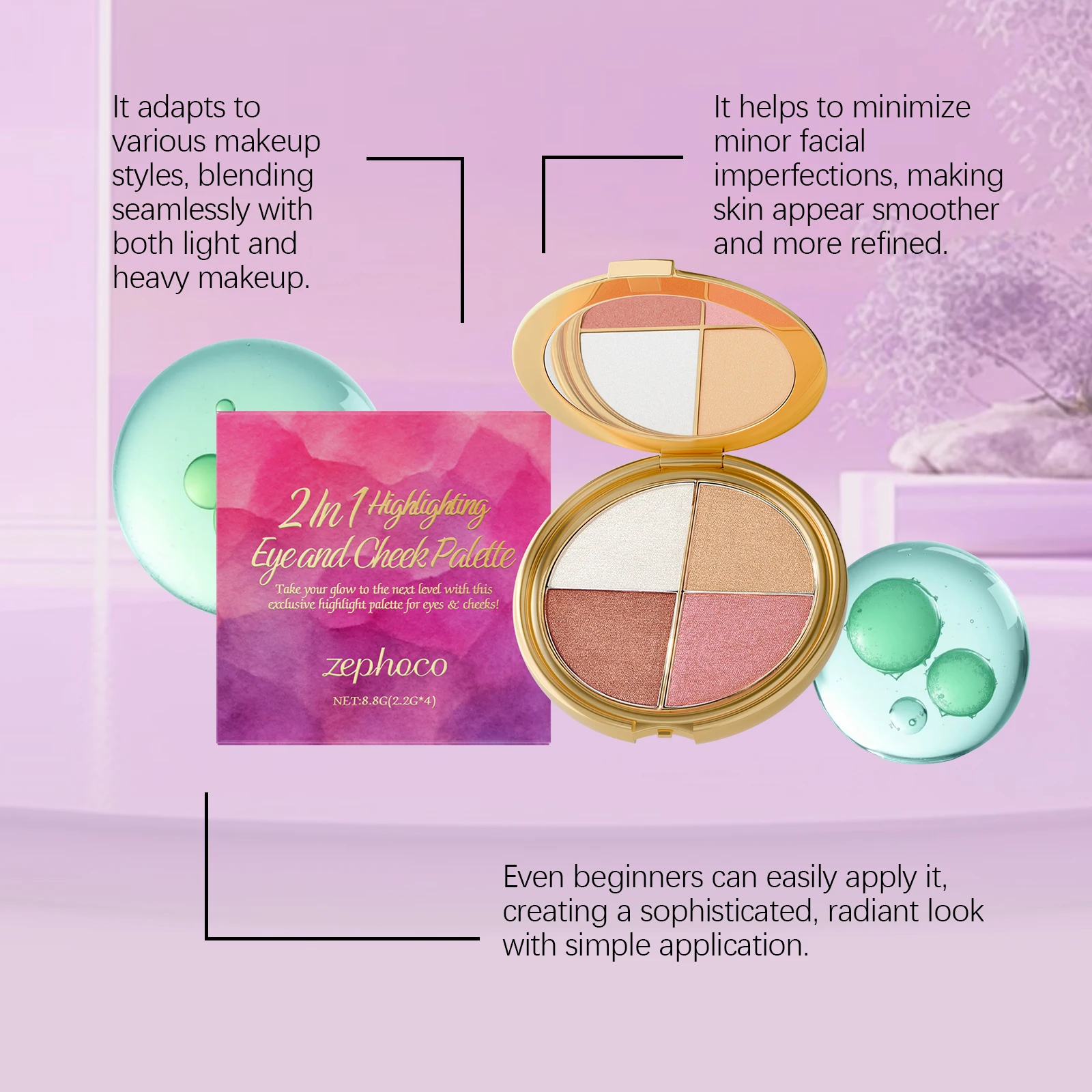 Platte de maquillage pour le visage, ombre à paupières haute luminosité, Blush, mélange de lueur naturelle, poudre scintillante, rencontres quotidiennes, plaque de maquillage de couleur Portable