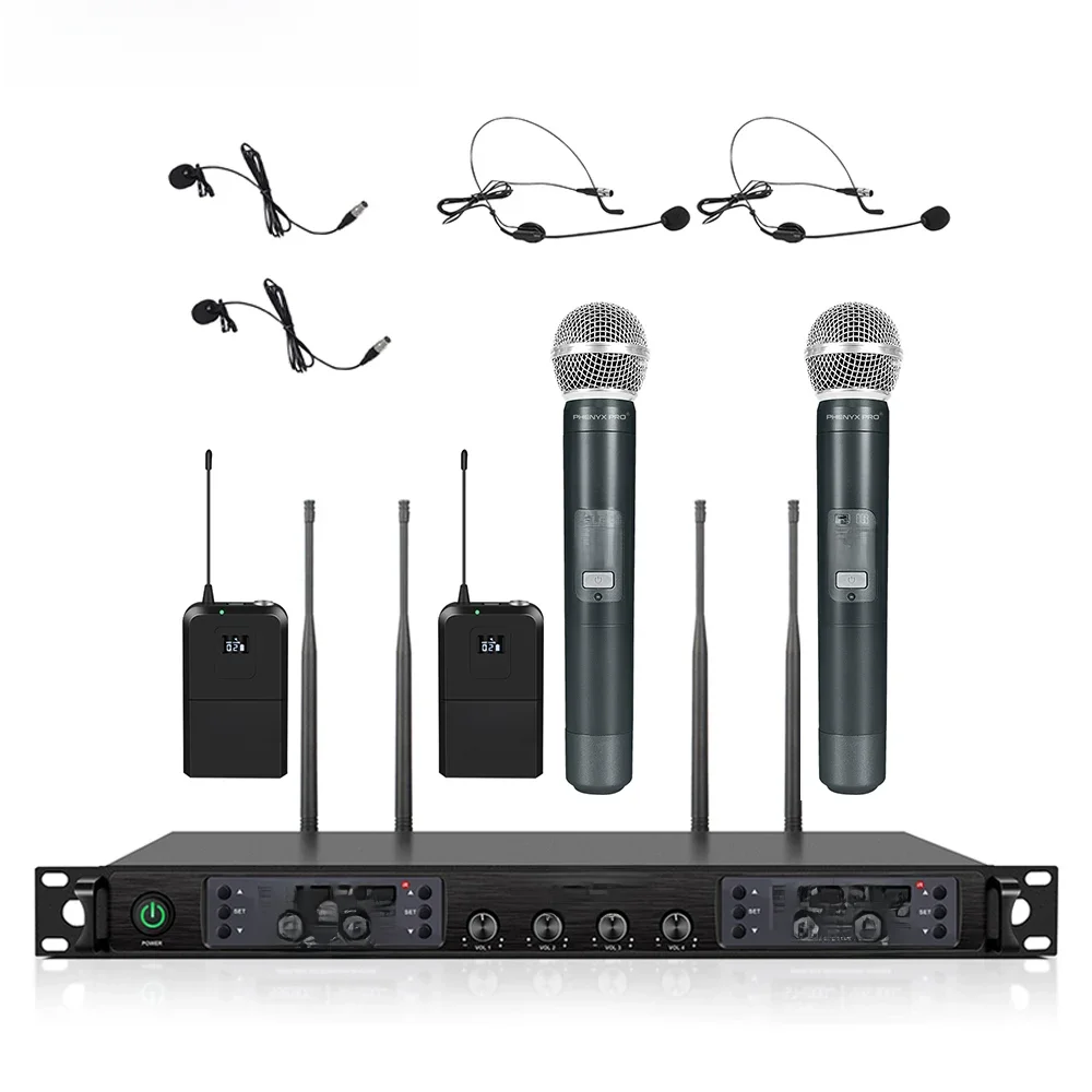 Sistema de microfone sem fio profissional, Headsets e Leadsets Lavalier, Hand Mic, phenyx Pro,