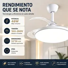 Ventilador de Techo con Luz LED 2 en 1, Aspas Retráctiles Invisibles, Tamaño 50×50 cm Potencia 48W, Mando a