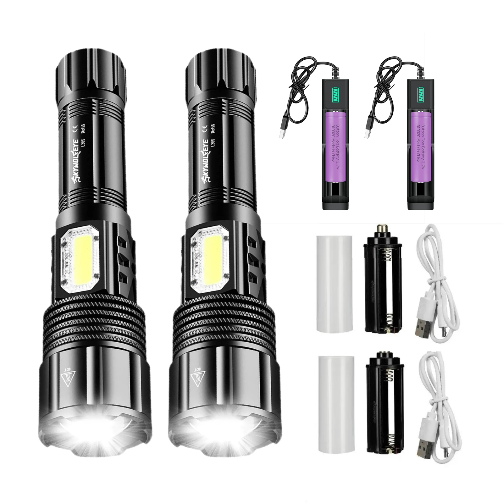 XHP50 Super Bright LED Flashlight Rechargeable USB Zoom Police Torch with 5 Modes for Camping Outdoor Emergency