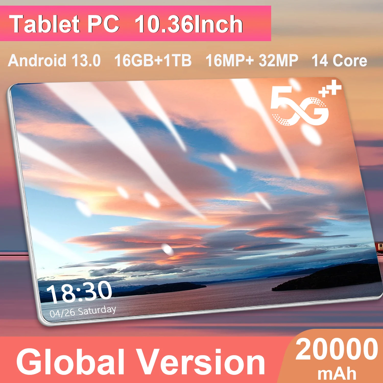 Tableta Android 13 con pantalla brillante de 10,36 pulgadas, CPU de 14 núcleos, 16 GB de RAM y 1 TB de ROM, batería de gran capacidad de