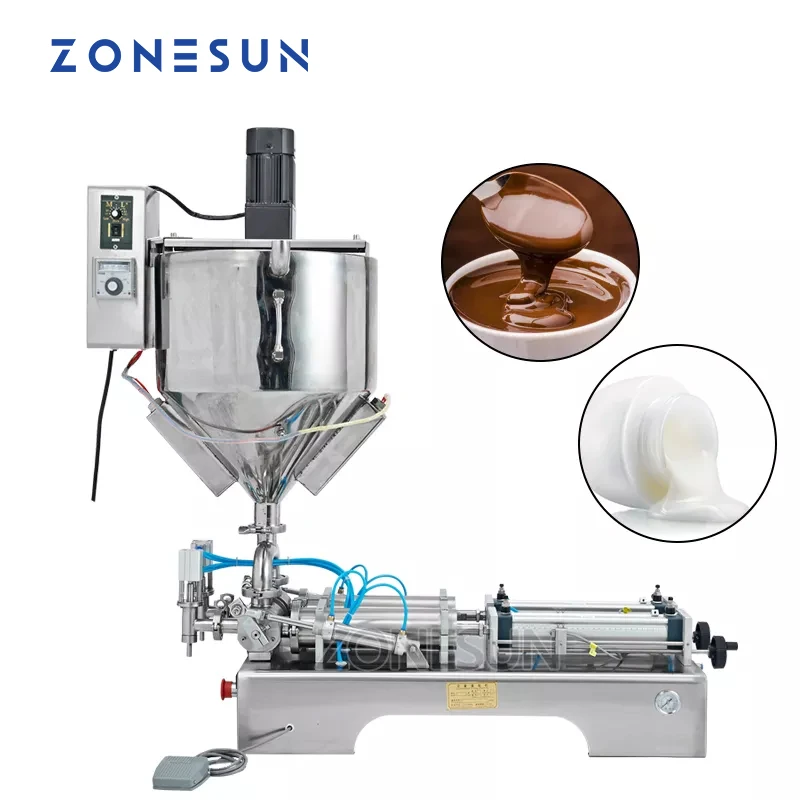 ZONESUN Mixing with Heater Filler Very Viscous Material Paste Chocolate shampoo Sauce Packing Equipment Filling Machine