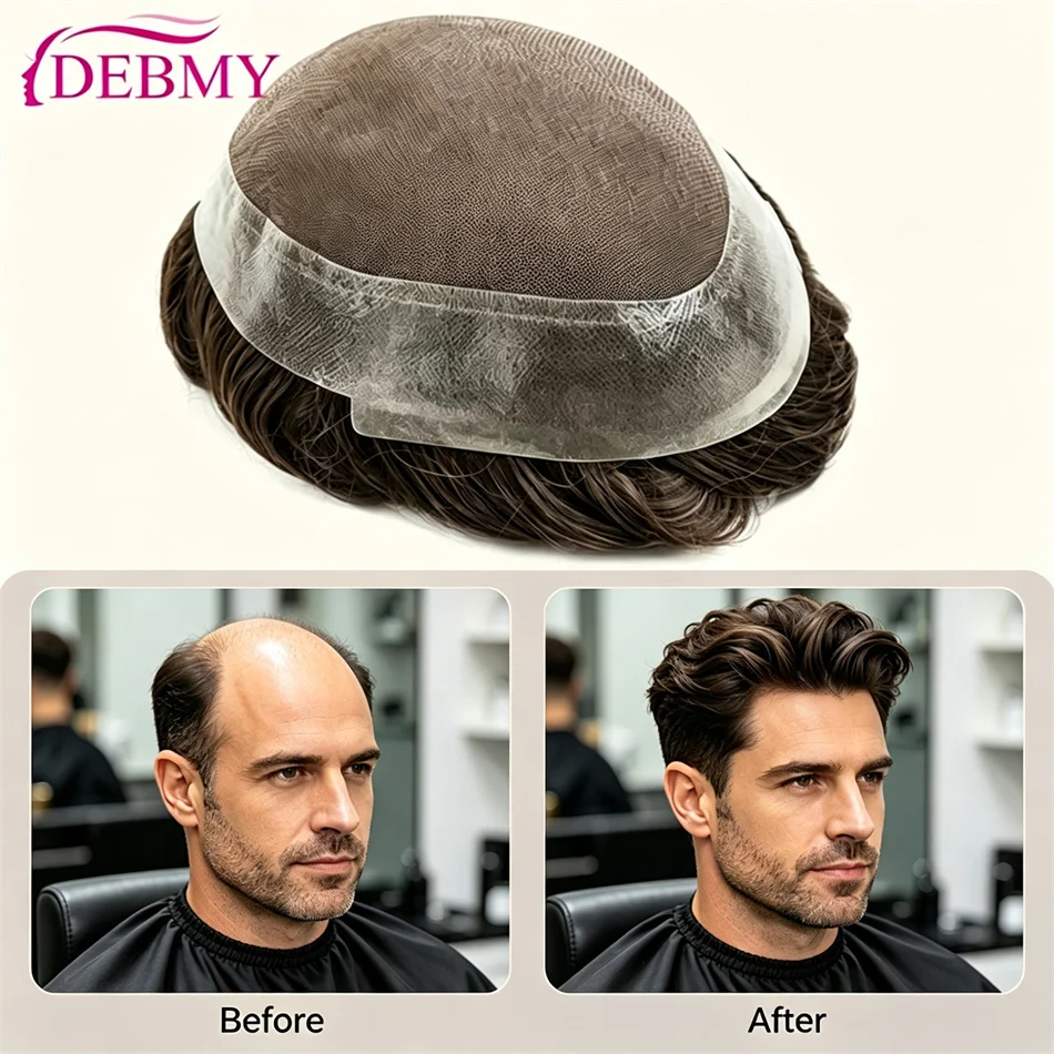 Toupee Men Australia Swiss Lace PU Base Wig Men Male Hair Prosthesis Breathable Man Wig Capillary Prosthesis Replacement System