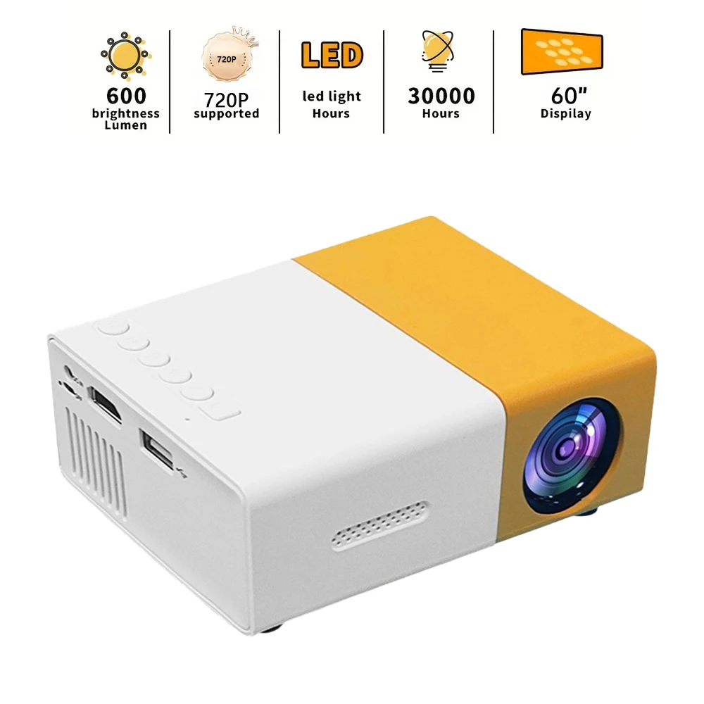 Portable Wired Projector Mobile Phone LED Mini Home Video Equipment 720P HD Screen USB/SD/AV/Hd