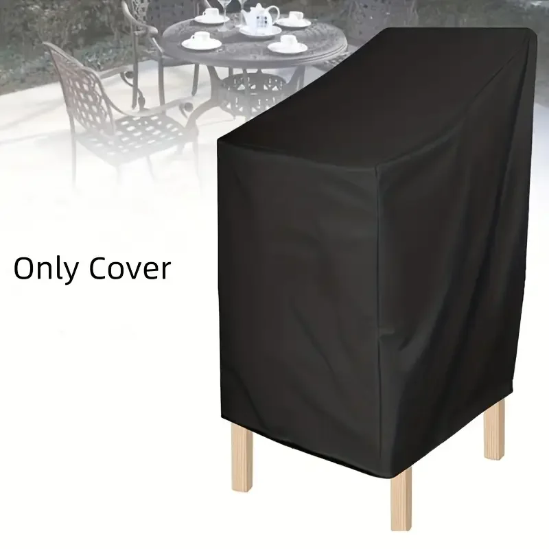 شرفة الحديقة الخارجية، كرسي قابل للتكديس، غطاء غبار، حقيبة تخزين، غطاء حماية الأثاث، مقاوم للماء، أسود #4