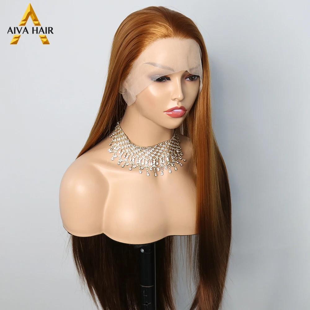 

Ombre Brown Color Synthetic Straight Glueless Drag Queen 30 Inch Wig 13X4 Lace Front Cosplay Wigs For Black Women Pre Plucked