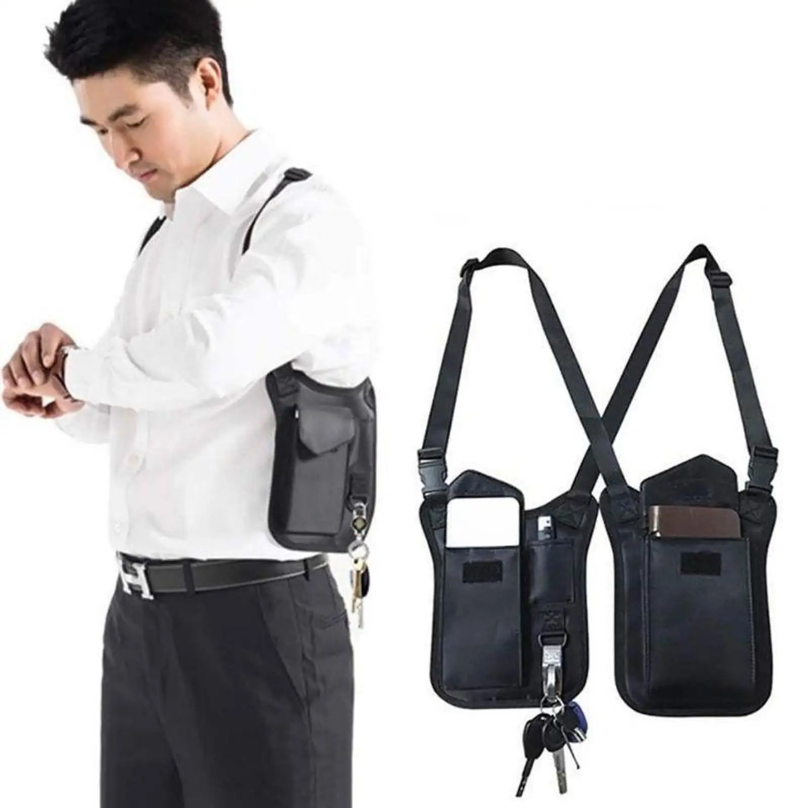 Bolsa de ombro escondida nas axilas, suporte para telefone, moda, carteira, coldre de bolso para homens e mulheres, pacote de bolso, viagem, esportes