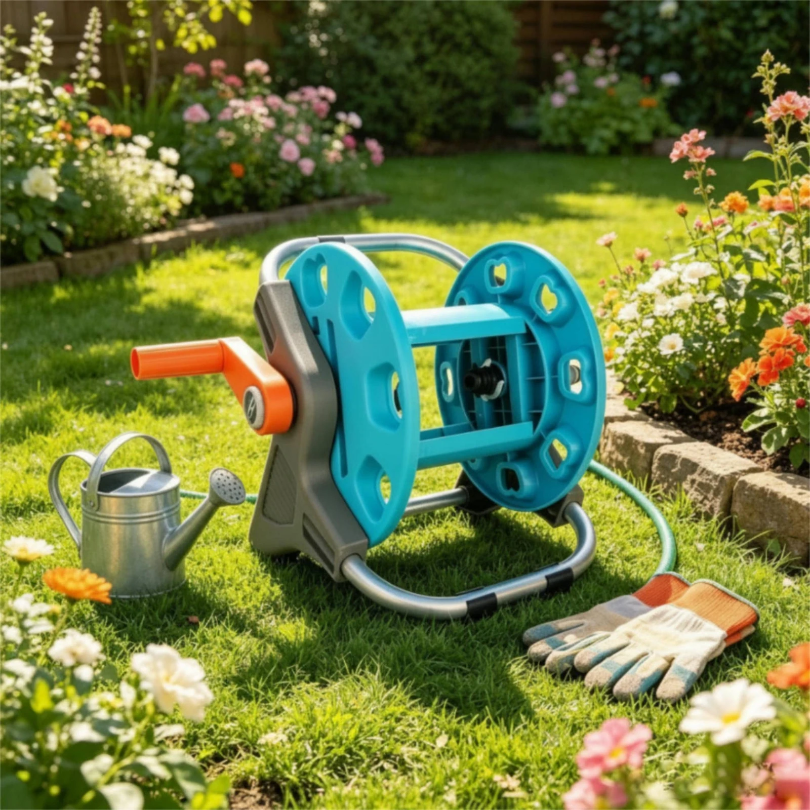 Portable Hand‑Crank Garden Hose Reel PVC Hose Storage Rack with Carry Handle for Organize Garden Watering Hoses Yard Outdoor Use