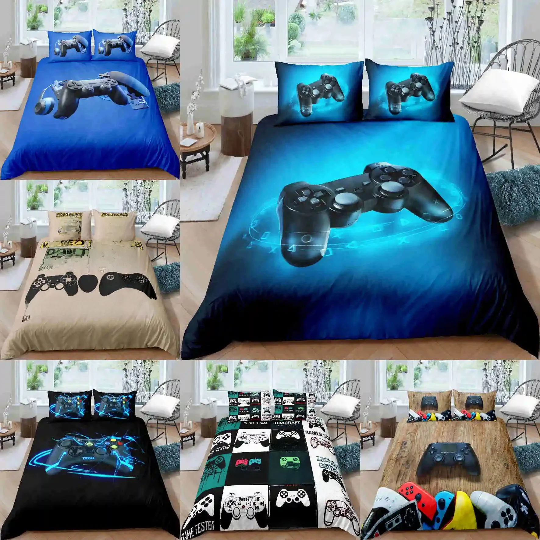Parure de lit Gamer pour chambre à coucher, couvre-lit doux et moderne pour manette de jeu, housse de couette confortable pour enfants, housse de couette et taie d'oreiller pour jeu vidéo
