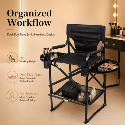Wholesale Aluminum Folding Portable Upgraded Tall Director Makeup Artist Chair - Image 2