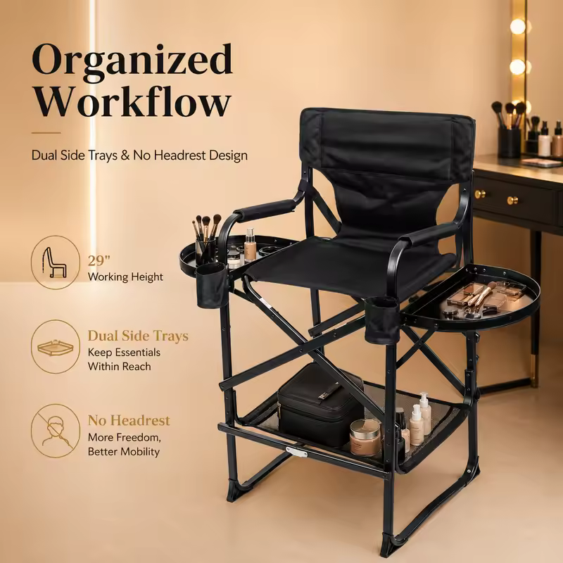 Wholesale Aluminum Folding Portable Upgraded Tall Director Makeup Artist Chair - Image 2