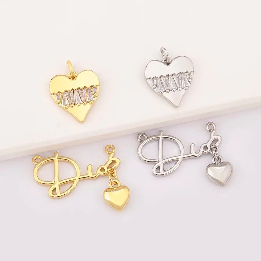 Romantic Love Heart Copper Pendant for Women Fashion Zirconia DIY Necklace Charm Handmade Jewelry Making Supplies Accessories