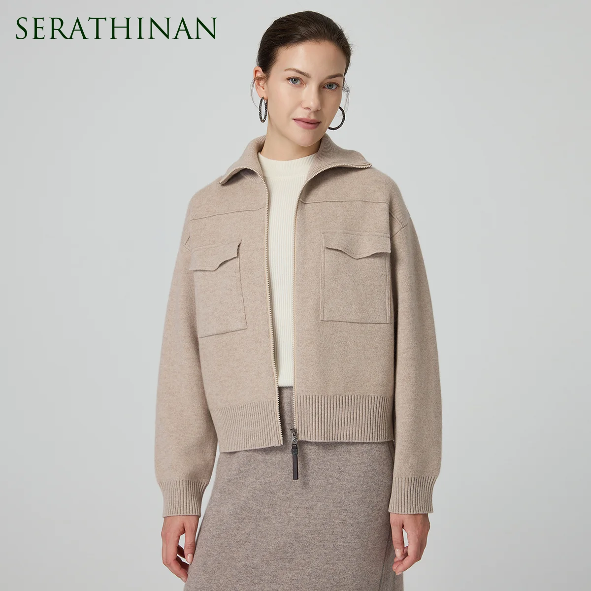 

BD4521297 Luxury Women’s Cashmere Wool Jacket Zip Up Knit Cardigan Pockets Soft High-End Knitwear Outerwear