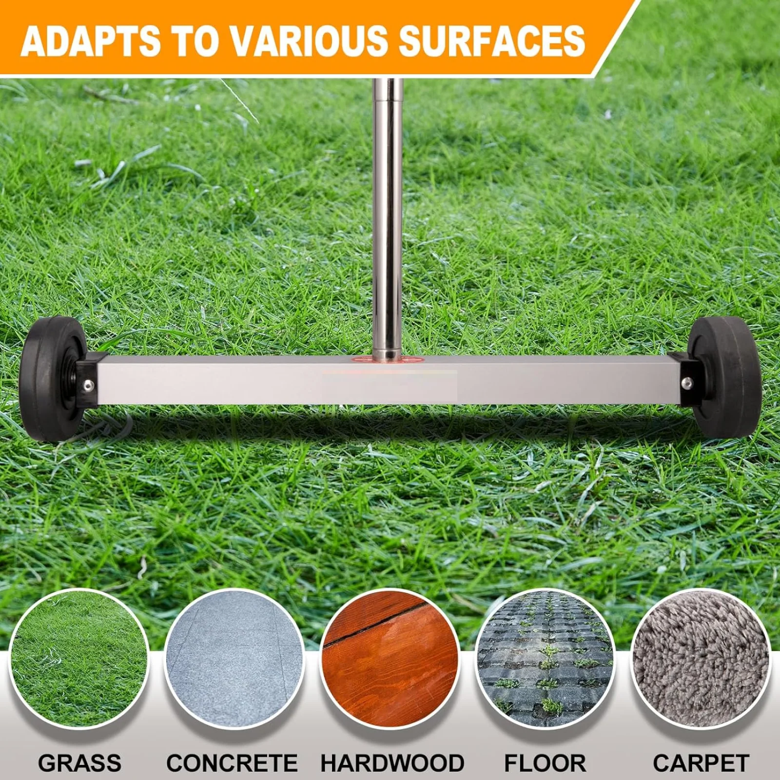 Magnetic Pickup Lawn Sweeper Broom Metal Cleaning Tool Iron Chip Collector Cart for Garden Yard Home Garage Automotive Repair