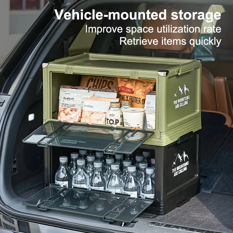 Uforu Scatola portaoggetti pieghevole per bagagliaio da campeggio - Scatola portaoggetti ispessita multistrato con coperchio, design portatile in plastica resistente,