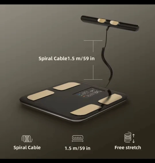 Smart Body Composition Scale with Handheld Sensor – 1.5 m Spiral Cable | Fitness & Health Tracker