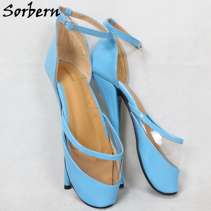 Sorbern Sexy Fetish Shoes Ballet Heel Shoes Stilettos Ankle Strap Transparent PVC No Heels Women 18cm High Heels Custom Color