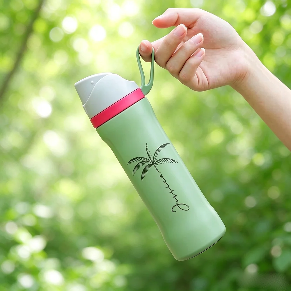 Custom Palm Tree Water Bottle Personalized Stainless Steel Insulated Thermos with Flip Straw Lid Outdoor Beach Travel Cup. view 4