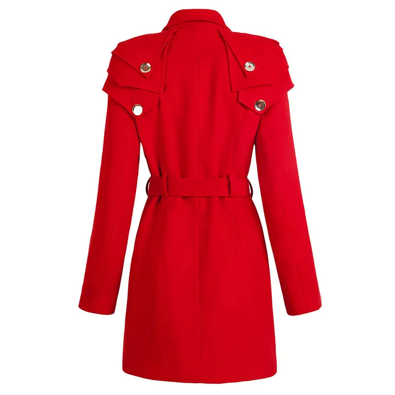 女性用エレガントなベルト付きスリムフィットウールコート、ヘップバーンスタイルのバタフライシルエット、テーラードデザイン、ファッショナブルなワードローブアイテム