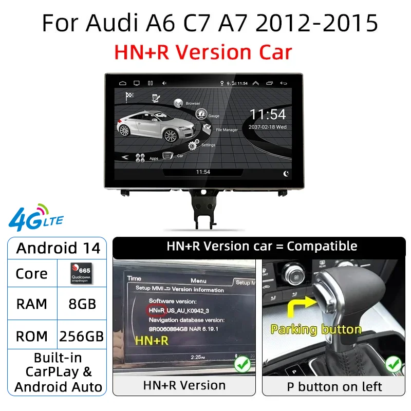 Android 14 Carplay Auto Multimedia Speler Voor Audi A6 C7 A7 2012 ~ 2018 Touchscreen 4G Muziek Stereo GPS Navi 8 + 256 GB Auto Radio