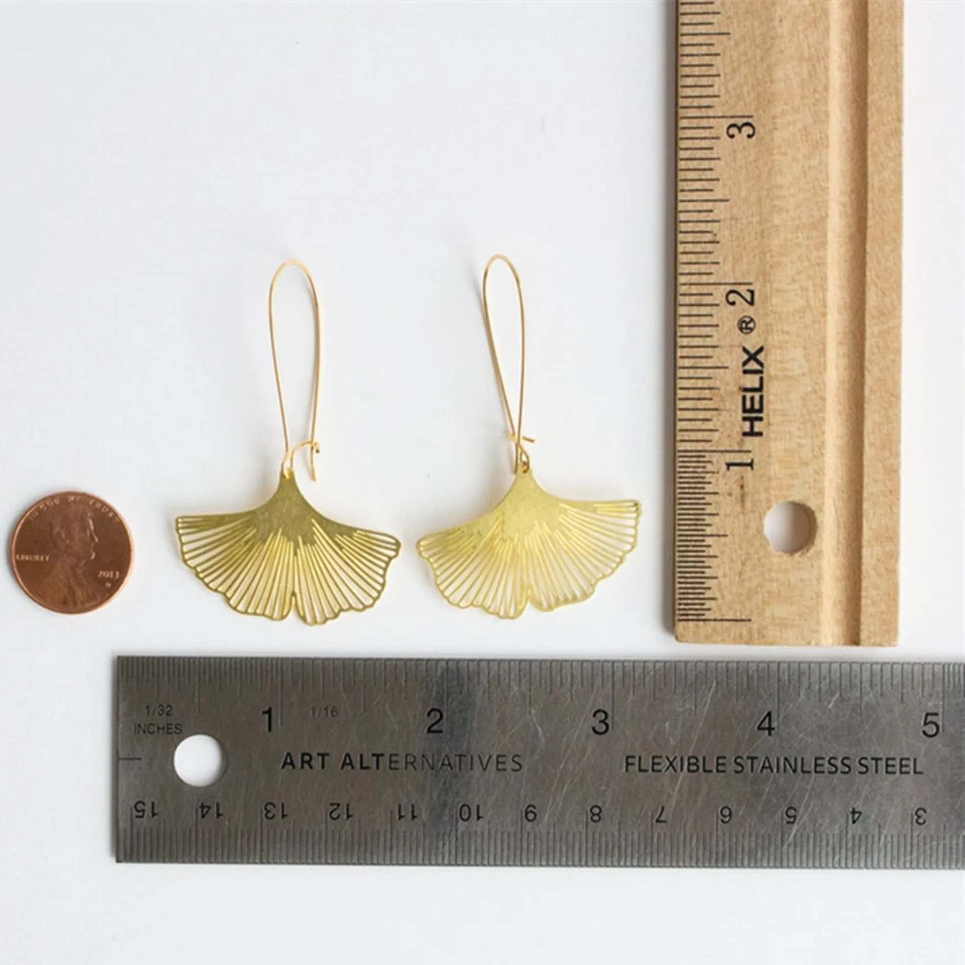 Ginkgo leaf earrings lucky plant dangle Earrings with ginkgo biloba leaf brass Ginkgo Biloba Leaf drop Earrings