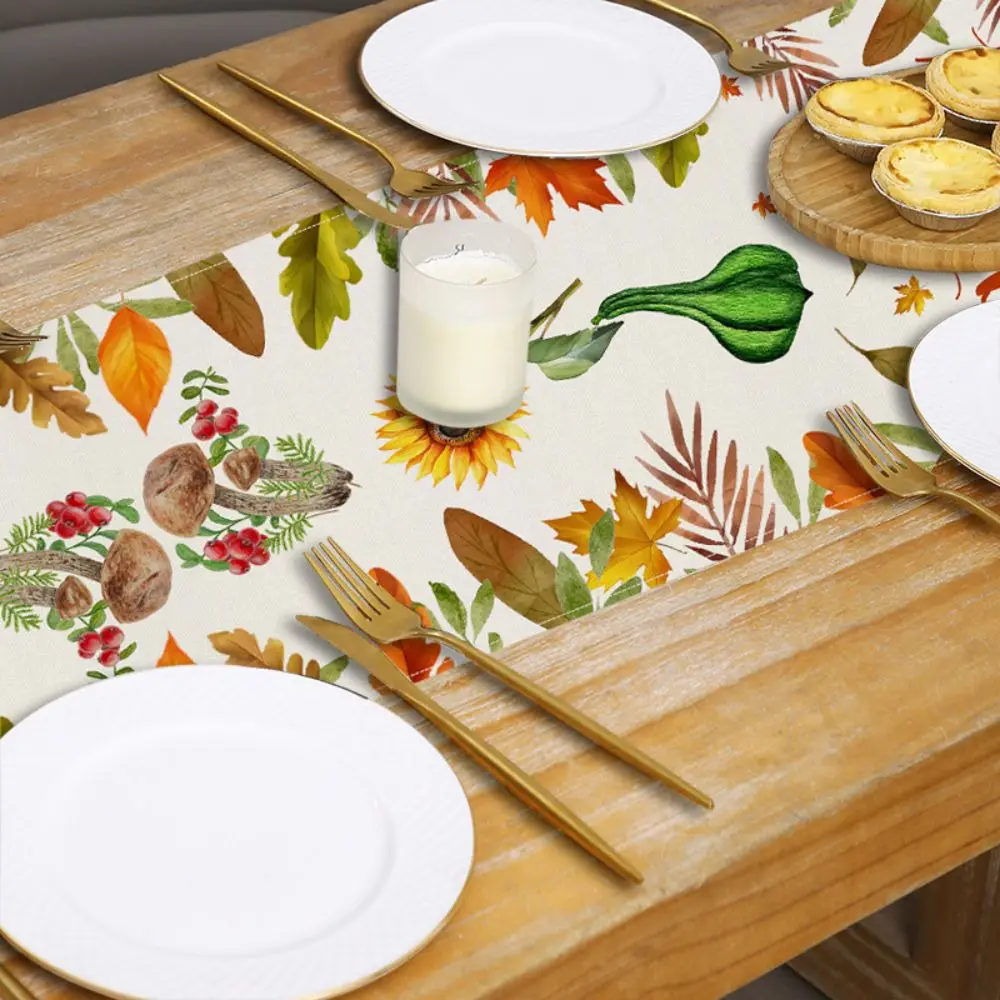 Festival Holiday Autumn Table Runner Polyester Printed Pattern Thanksgiving Dining Room Table Mats Kitchen Counter Cabinet Decor