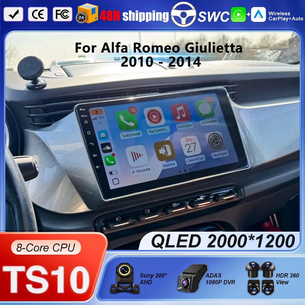 Radio para Auto Android 16 para Alfa Romeo Giulietta 2010 - 2014, unidad principal, reproductor multimedia de video, navegación GPS, pantalla táctil, Bluetooth