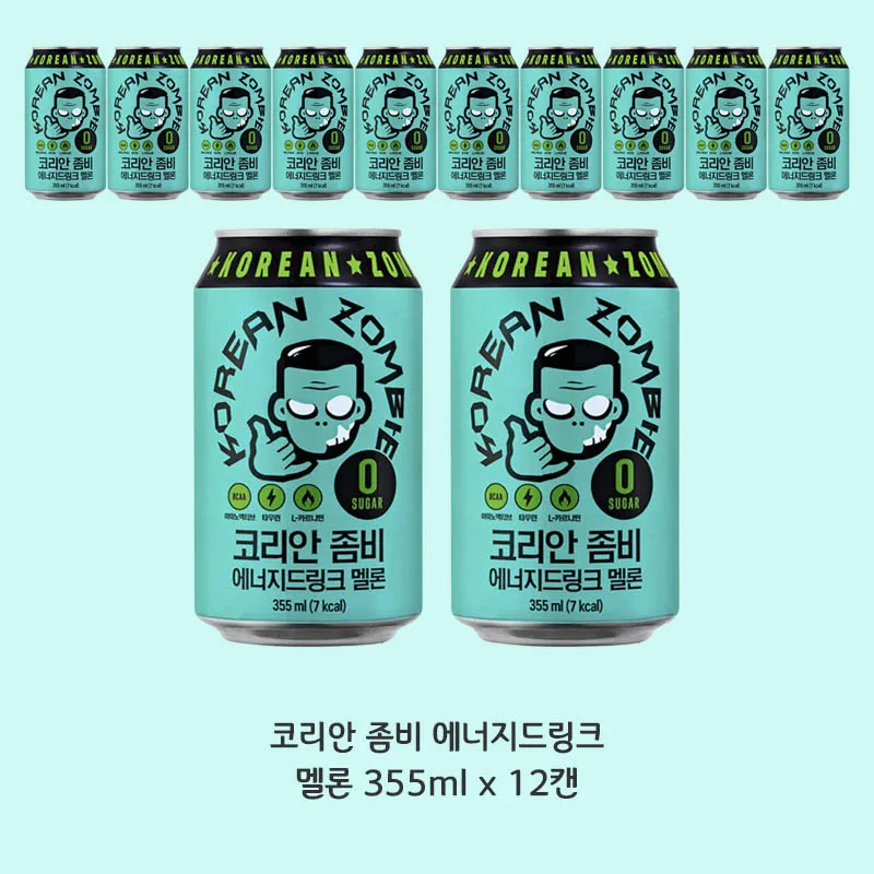 Korean Zombie Energy Drinks Melon 355ml x 12 Cans (Box with Anxim Packaging) Low Calories