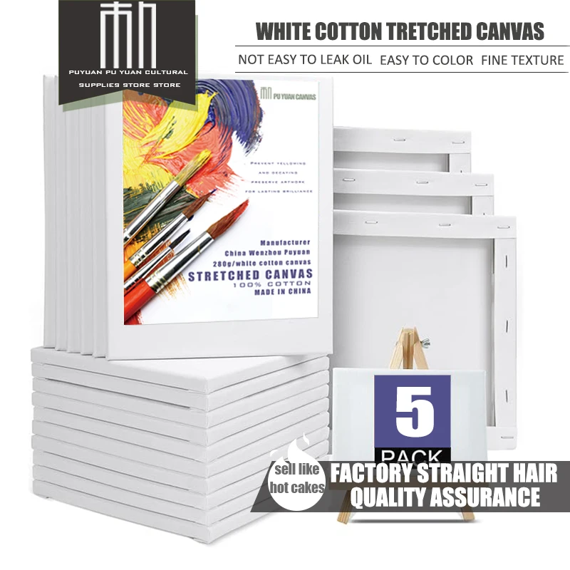 Stretched Canvas for Painting, 5 Pack 30x40CM Profile Primed White Blank Canvases for Painting for Oil, Acrylic