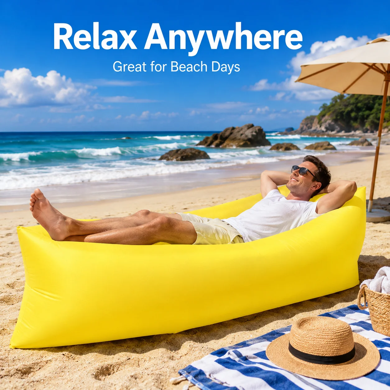 1PC Inflatable Lounger Air Sofa Portable Outdoor Couch for Camping Beach Park Travel Relaxing Chair