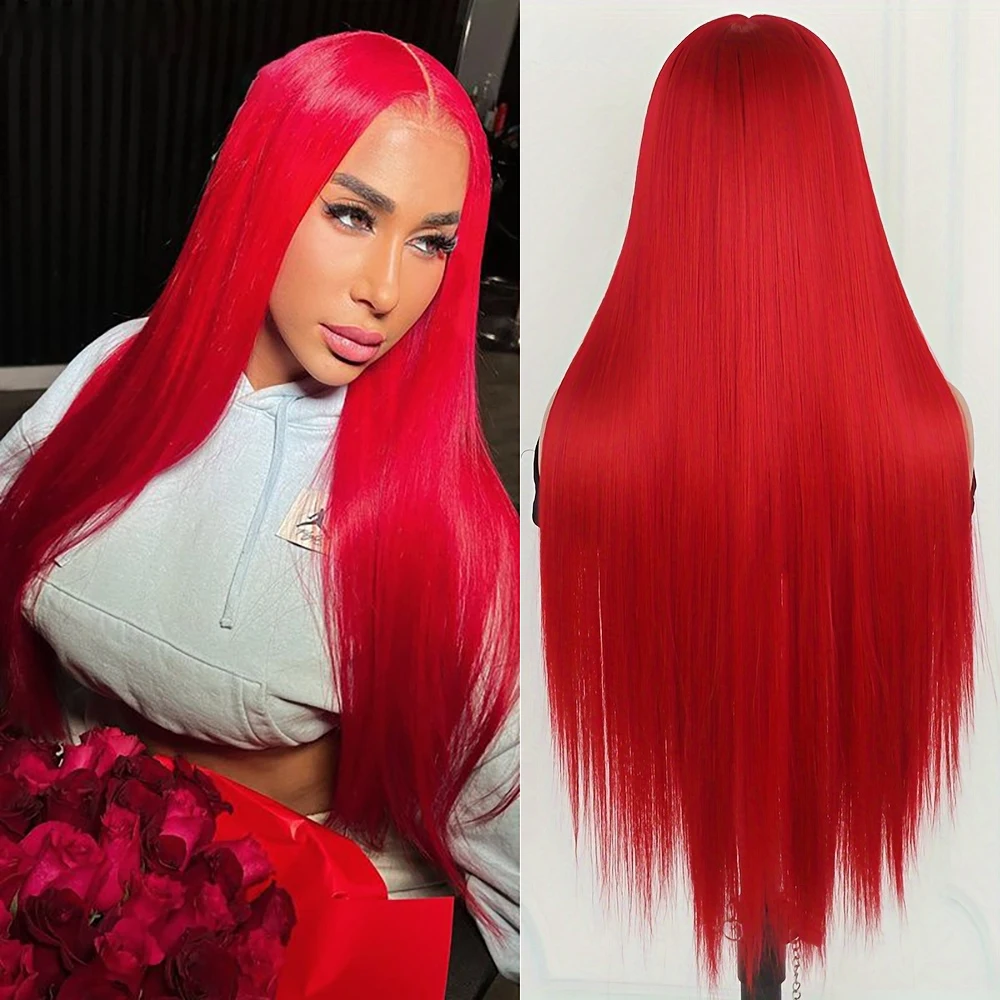 

200 Плотность Красный Прямой Парик Волос 13x4 13x6 Парик Фронта Шнурка Предварительно Сорванный С Волосами Младенца 100% Бразильский Парик Человеческих Волос Для Женщин