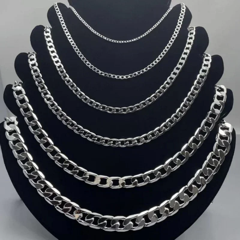 Herren-Halskette aus 925er-Sterlingsilber, 2/4/6/8/10/12 mm, 40–75 cm, Gesichtskette,