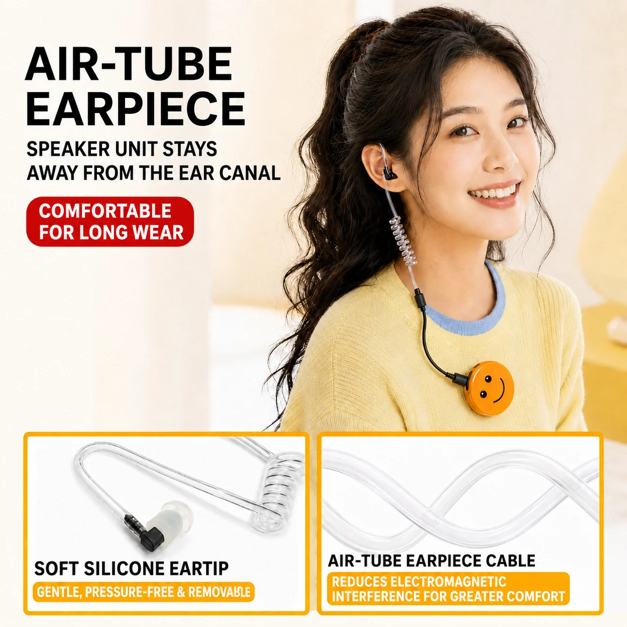 Eralion Smiley Face Mini Walkie Talkie with Acoustic Tube Earpiece, 25g Lightweight PTT Radio, Approx. 2,000 m² Coverage, Type-C