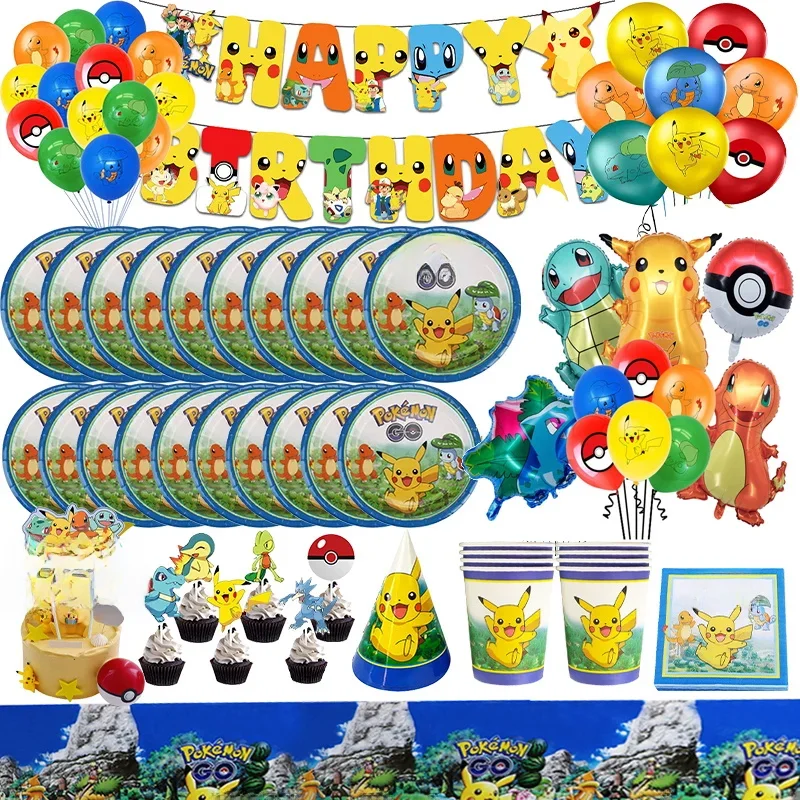 Decorações de festa de aniversário pokemon, suprimentos de balões pikachu, decoração de feliz