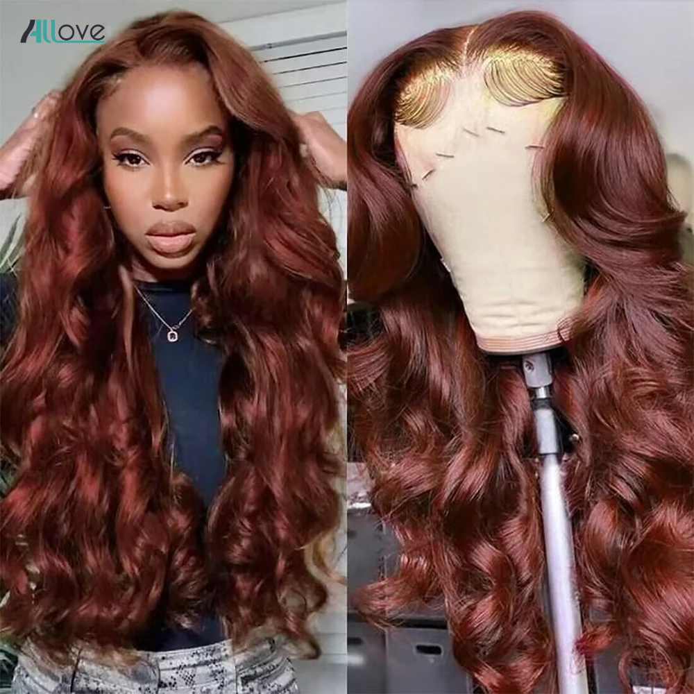 

Allove Reddish Brown Lace Front Human Hair 13x4 Body Wave Lace Front Wig Transparent Brazilian Colored Wigs For Women Human Hair