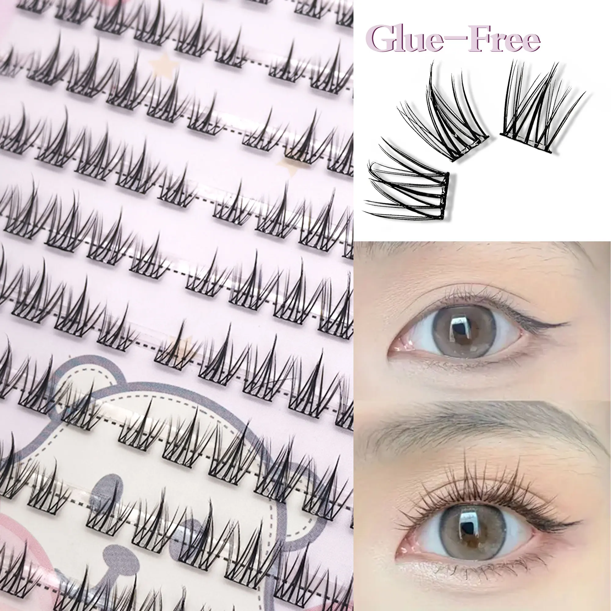 10 linhas de cílios postiços sem cola - ultraleves e finas, leves e naturais, criando uma maquiagem perfeita