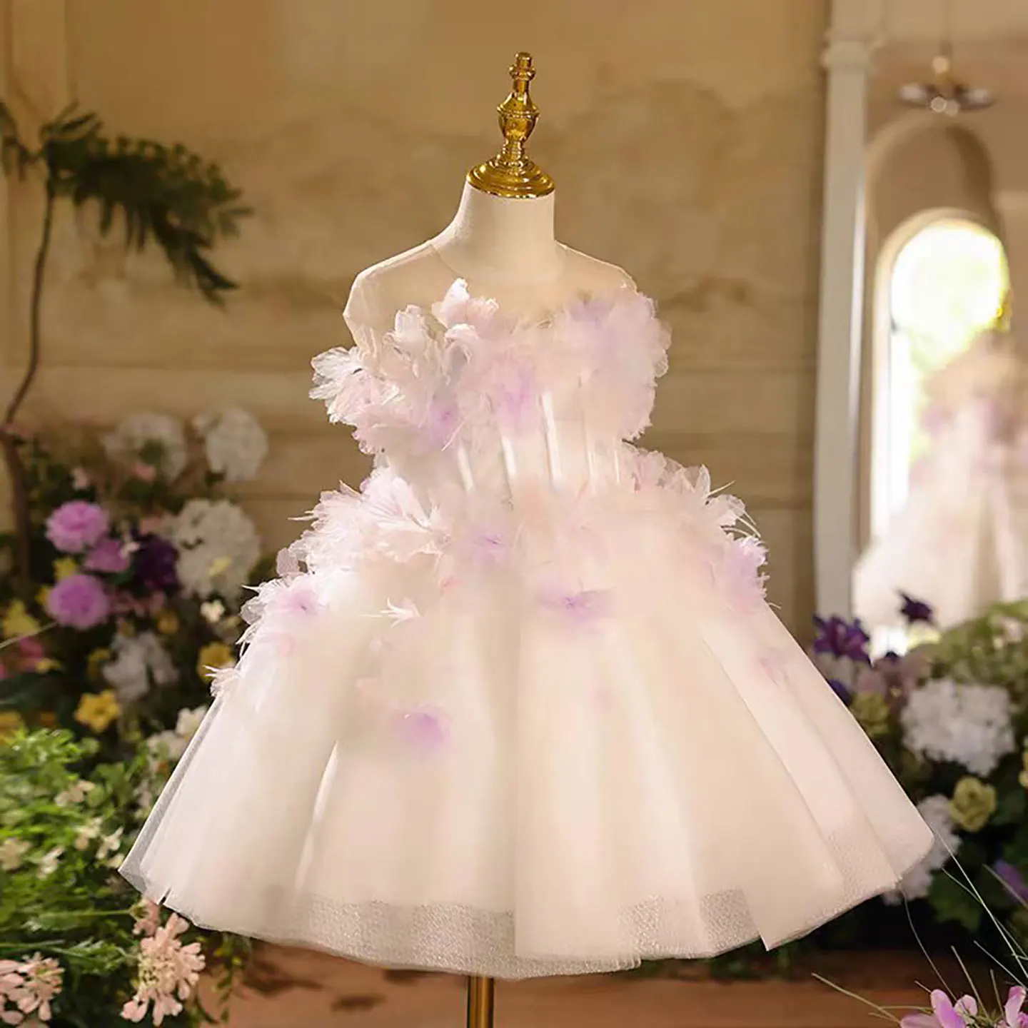 Dreamy Vow Abito da principessa per ragazza di fiore in tulle a strati senza maniche adorabile per bambini, matrimonio, festa di compleanno, abito da ballo corto primaverile D039