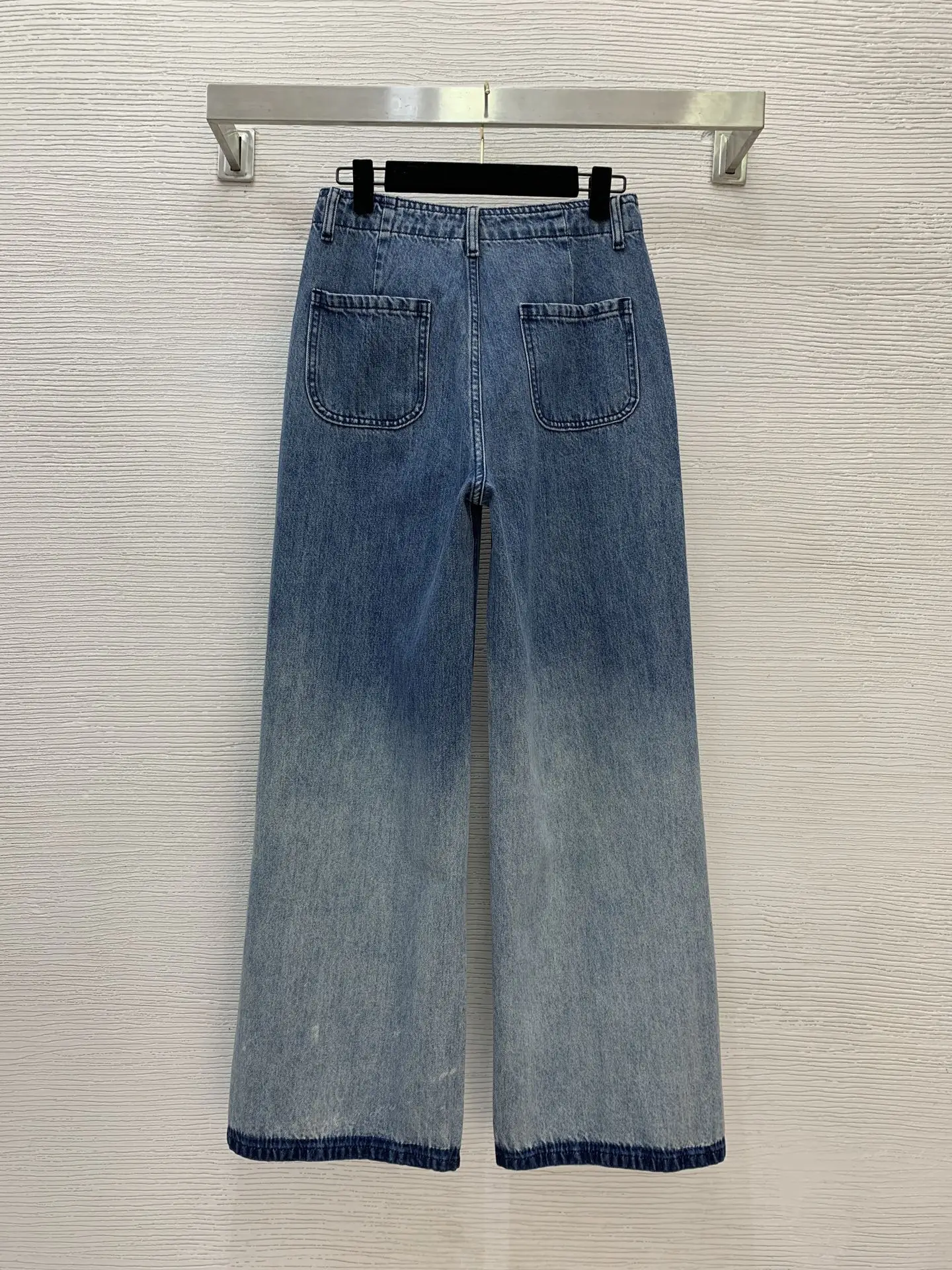 

Women's new washed cotton fabric purple floral print splicing gradient color fashionable and versatile wide leg jeans