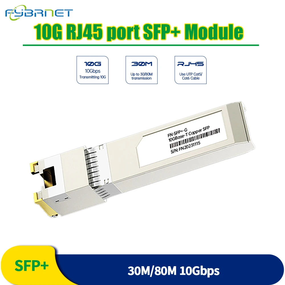 

10G RJ45 Copper SFP+ Transceiver 30M/80M RJ45 Port 10GBase-T module Compatible with Mikrotik/Cisco for Ethernet Fiber Switch