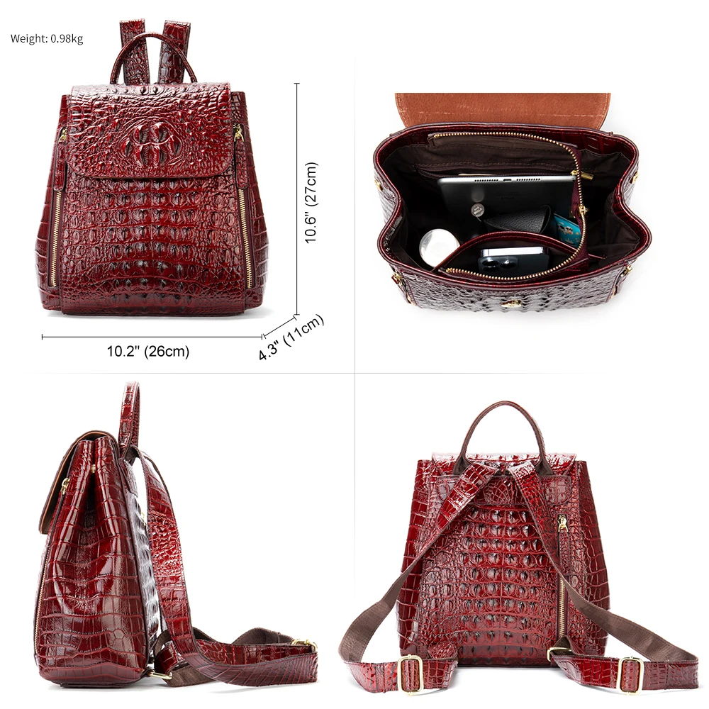 WESTAL 5 Colors Crocodile Pattern Women Backpacks Leather Vintage Female Shoulder Bag Ladies Travel Back Pack Casual School Bag