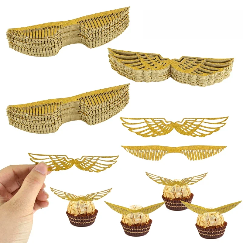 25/50 Stück Flügel Schokoladenkuchen Party Kuchen Dekoration Zauberer Topper Gold Flügel Cupcake Topper Schnappschuss Hochzeit Geburtstag Deko